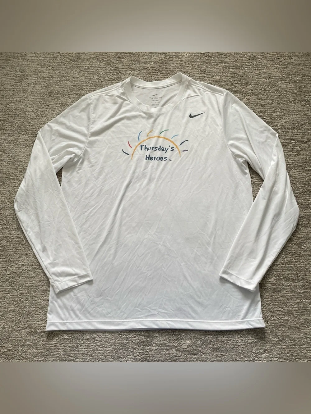 Nike Legend Dri-Fit Long Sleeve White Shirt Mens XL Thursdays Heroes Performance